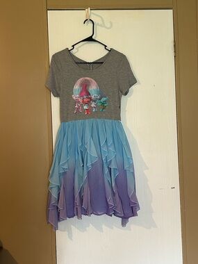 Girls Gray Top Blue-Purple Ombre Trolls Ruffle Dress